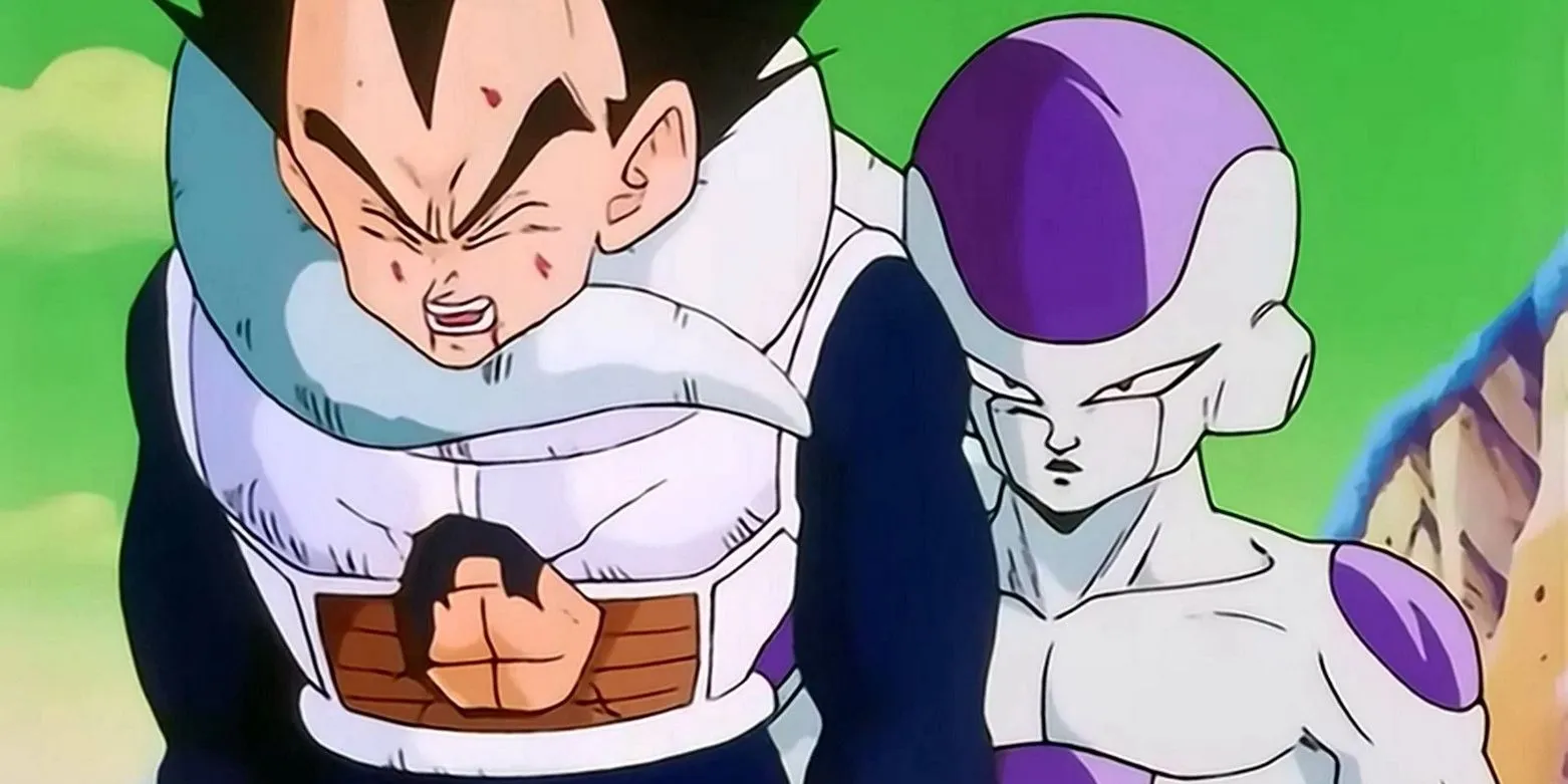 Vegeta beating up Frieza in Dragon Ball Z