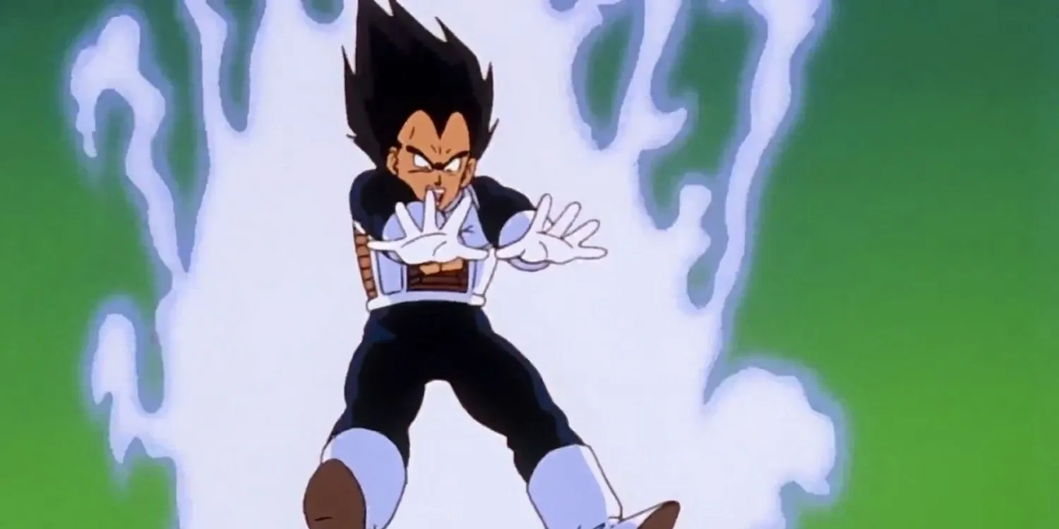 Vegeta launching an attack against Frieza in Dragon Ball Z