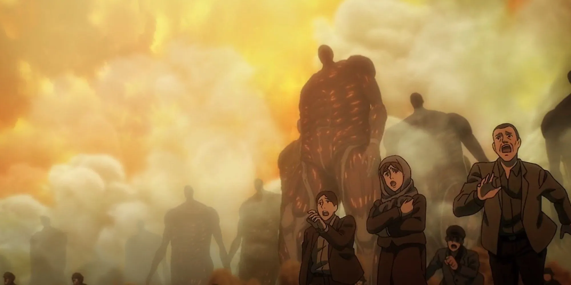 Os Titãs da Muralha no Estrondo de Attack on Titan