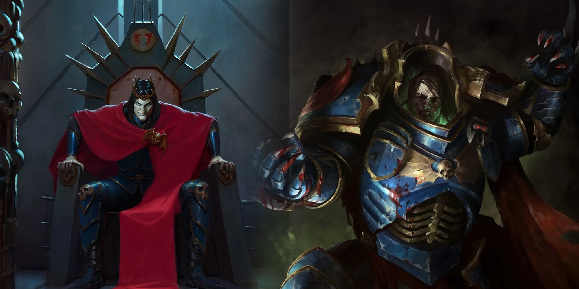 Warhammer 40k - Konrad Curze na tronie jako Nocny Łowca i w zbroi Prymarchy