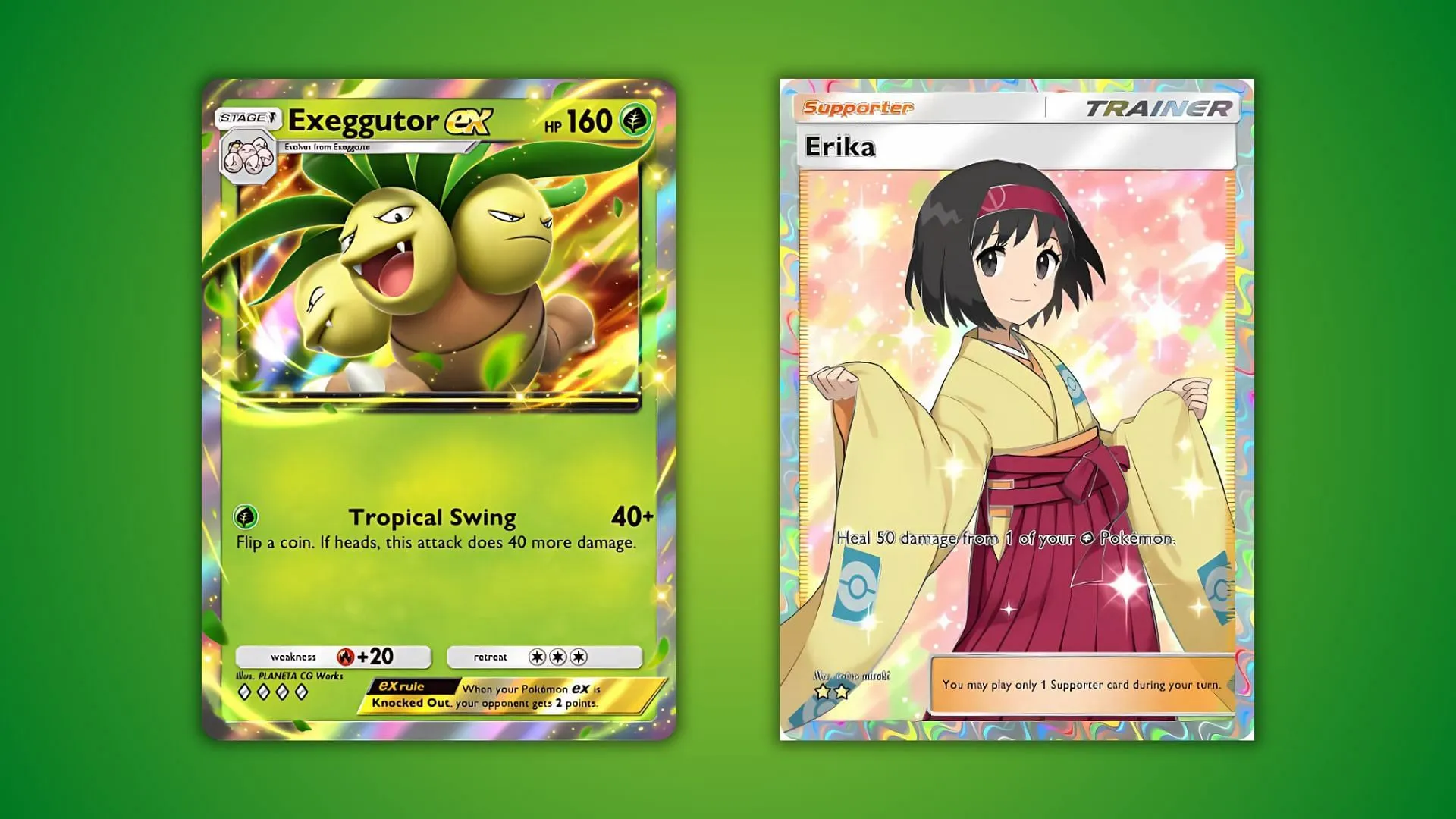 Exeggutor EX e le carte di Erika in Pokémon TCG Pocket (immagine tramite The Pokémon Company)