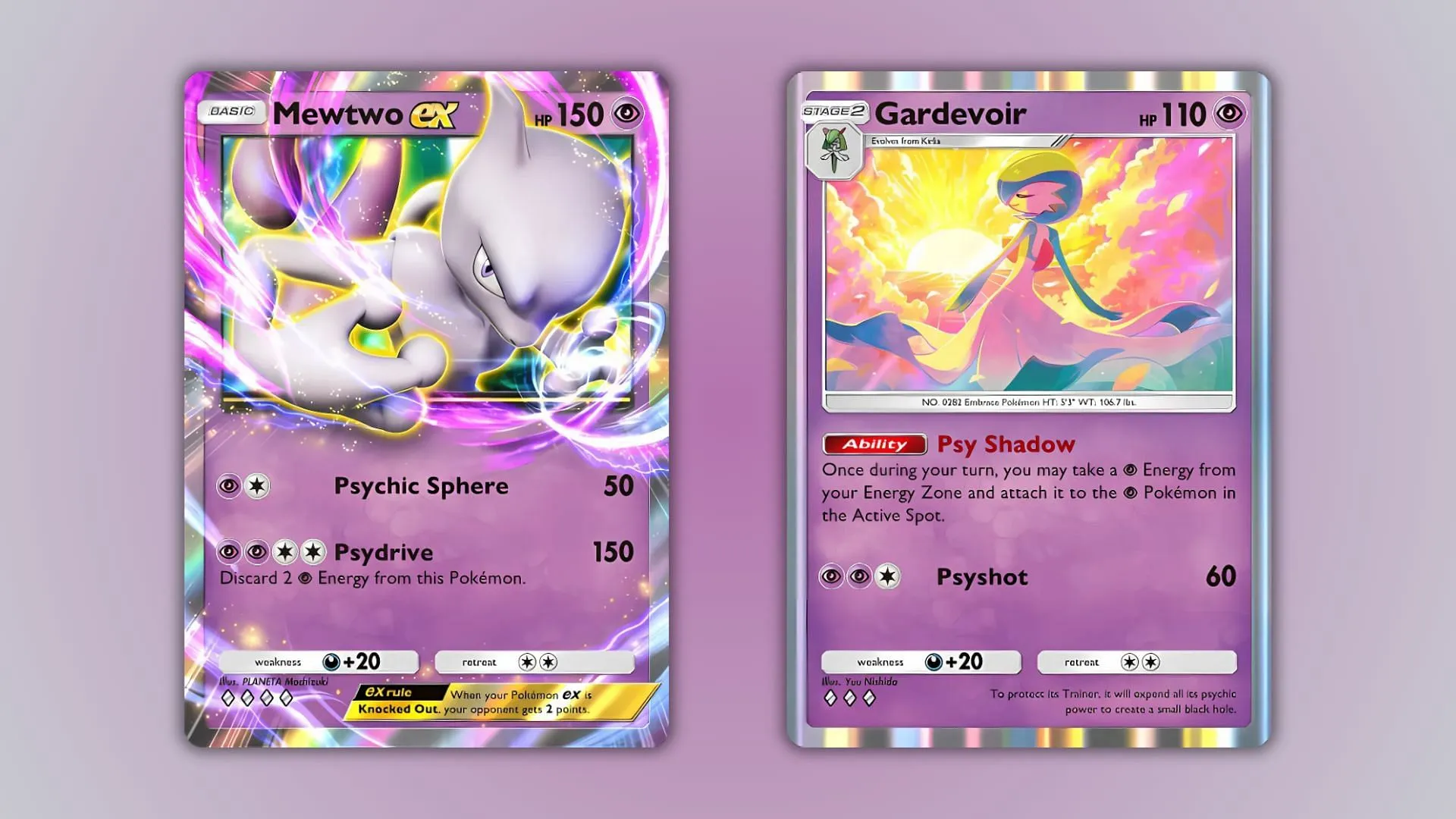 Carta di Mewtwo EX e Gardevoir in Pokémon TCG Pocket (immagine tramite The Pokémon Company)