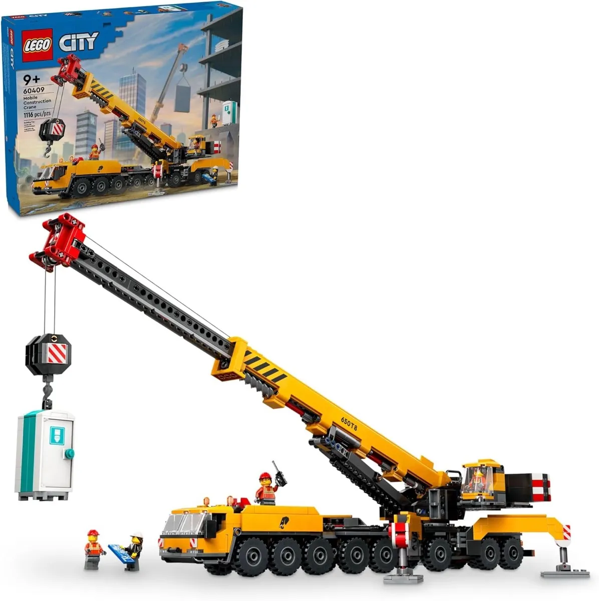 O guindaste de construção móvel amarelo LEGO City