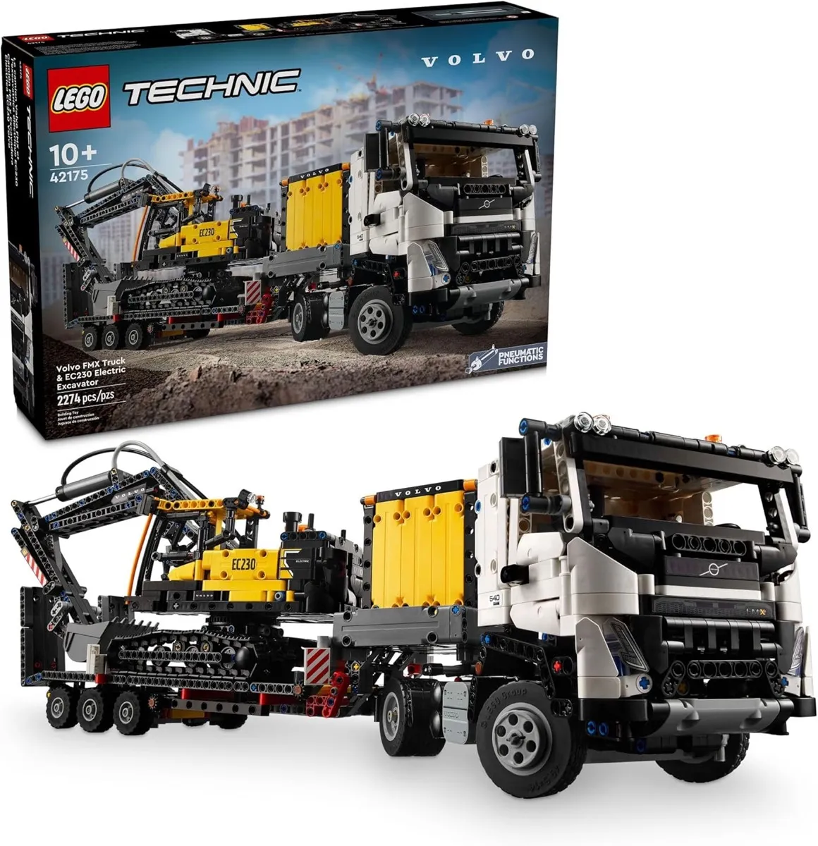 O conjunto LEGO Technic Volvo FMX Truck e a escavadeira elétrica EC230