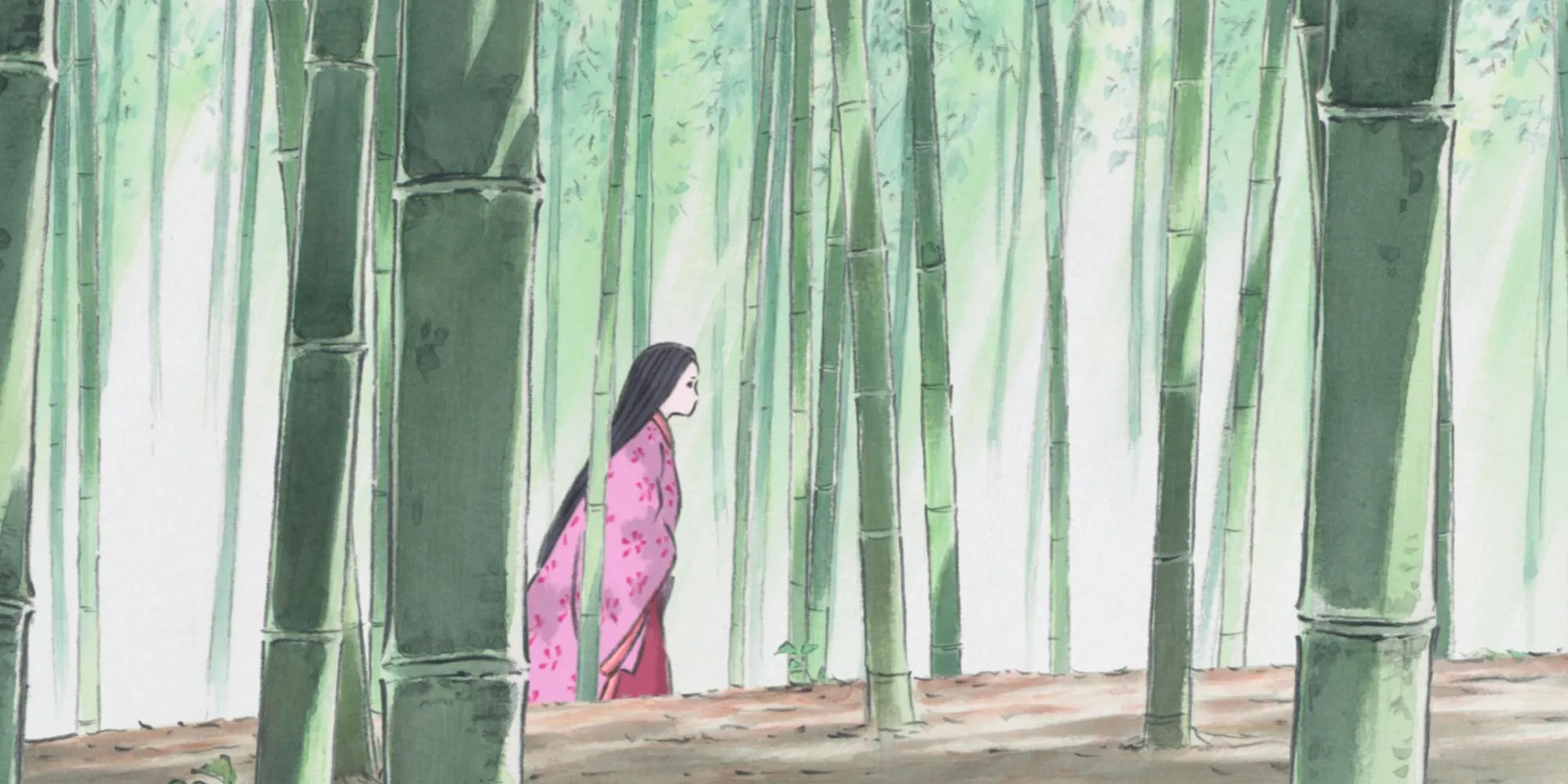 La princesse Kaguya se promène dans une forêt de bambous