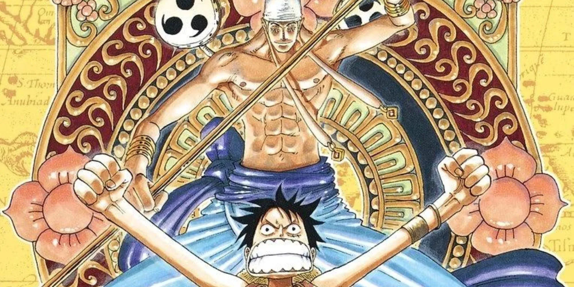 Couverture dramatique d'Enel combattant Luffy dans le volume 30.