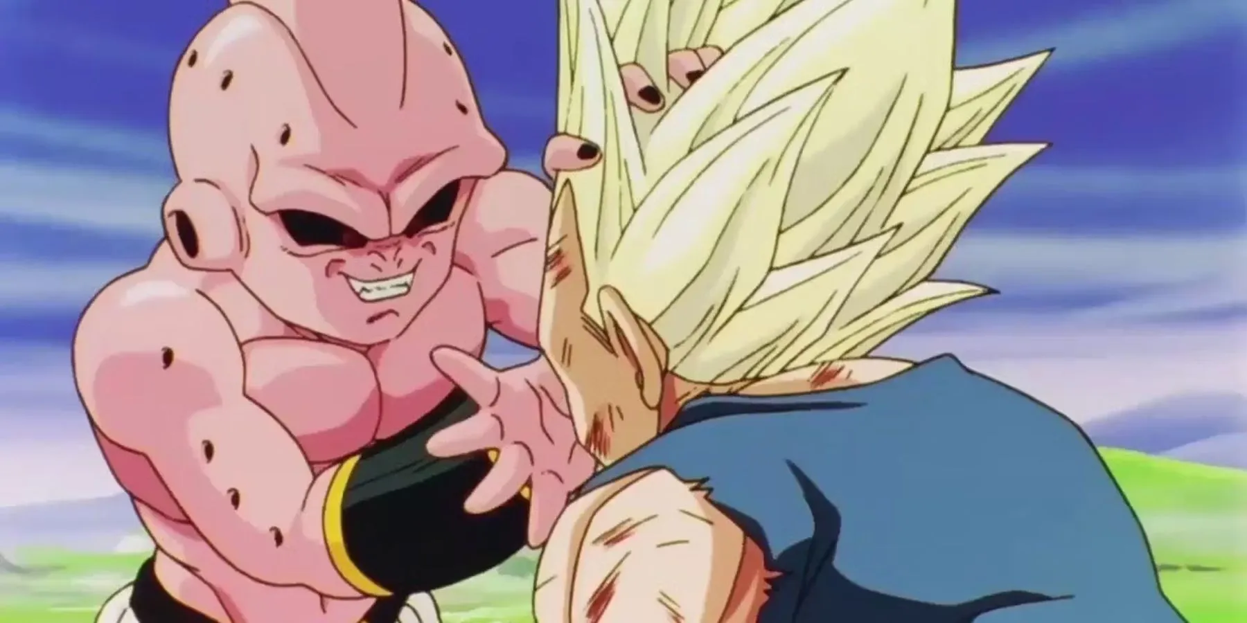 Kid Buu confrontando Vegeta