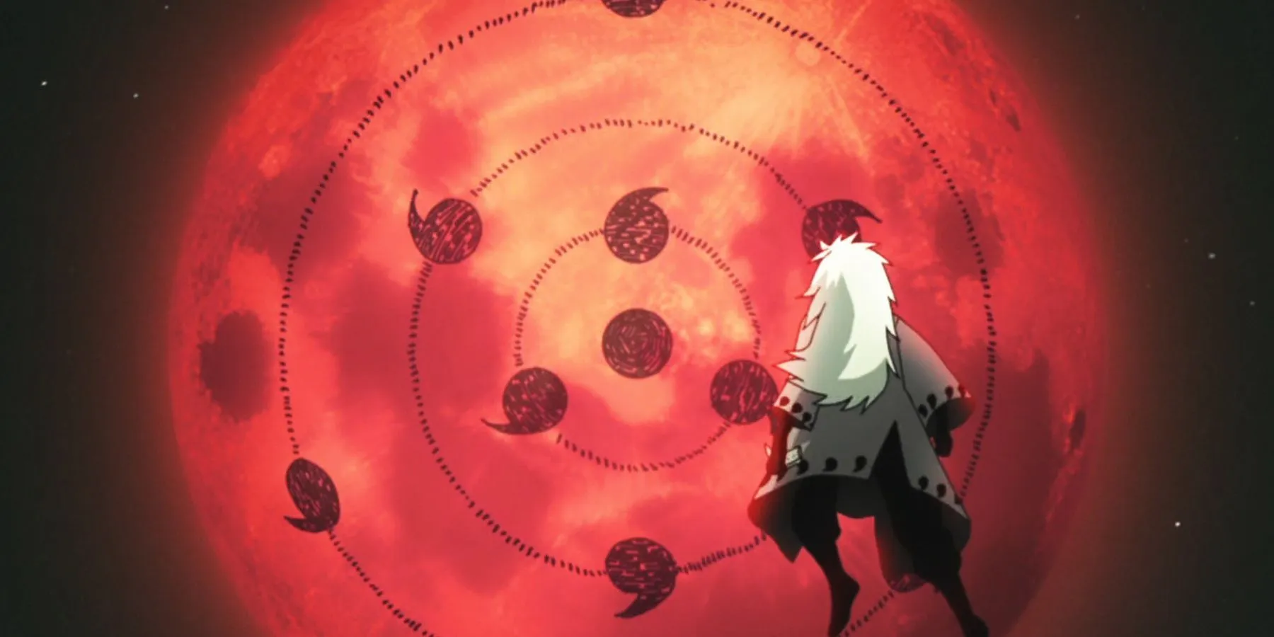 Madara staring into the Infinite Tsukuyomi in Naruto: Shippuden