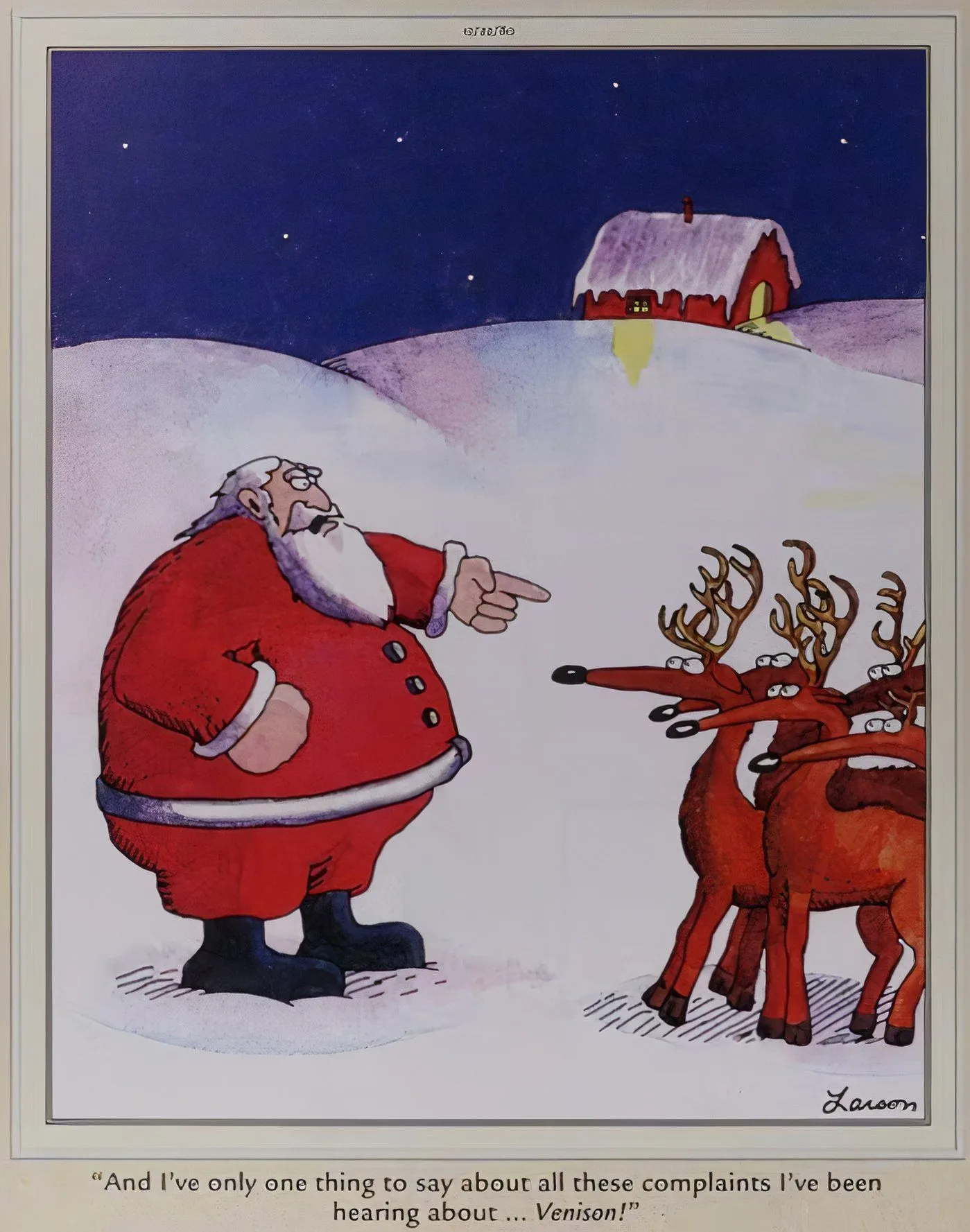 Papai Noel com suas renas em The Far Side.