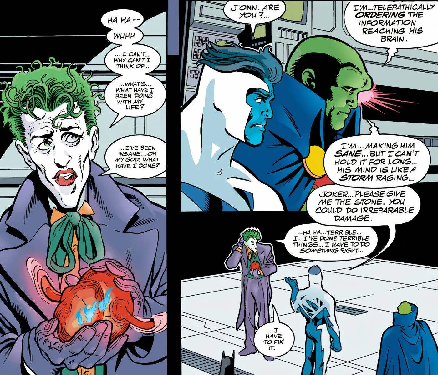 Martian Manhunter manipuliert den Geist des Jokers, um ihn gesund zu machen.