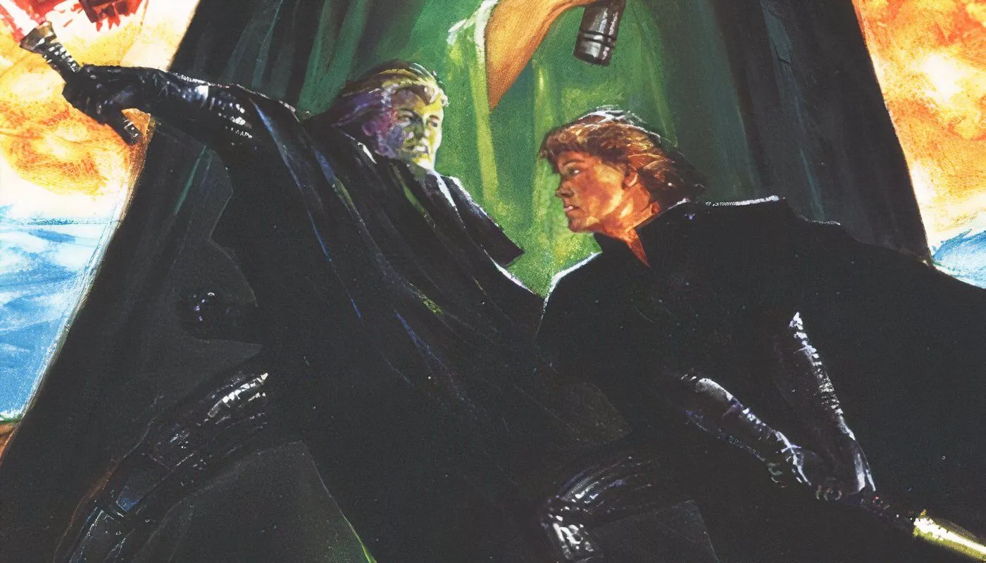 L'empereur Palpatine et Luke Skywalker se livrent à un duel au sabre laser dans Star Wars Legends.