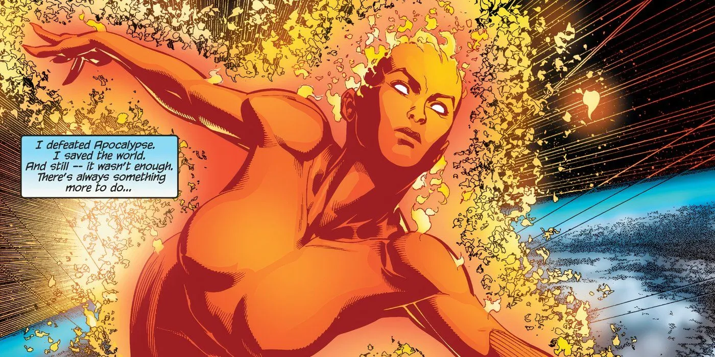 Comic-Panel: Jean Grey alias der Phönix schwebt durch den Kosmos.