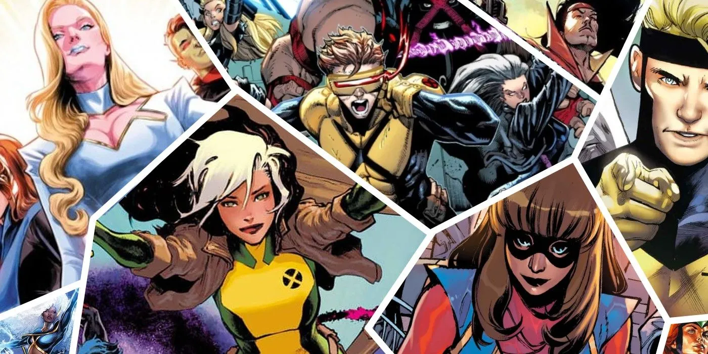 Collage che mostra le squadre divise degli X-Men.