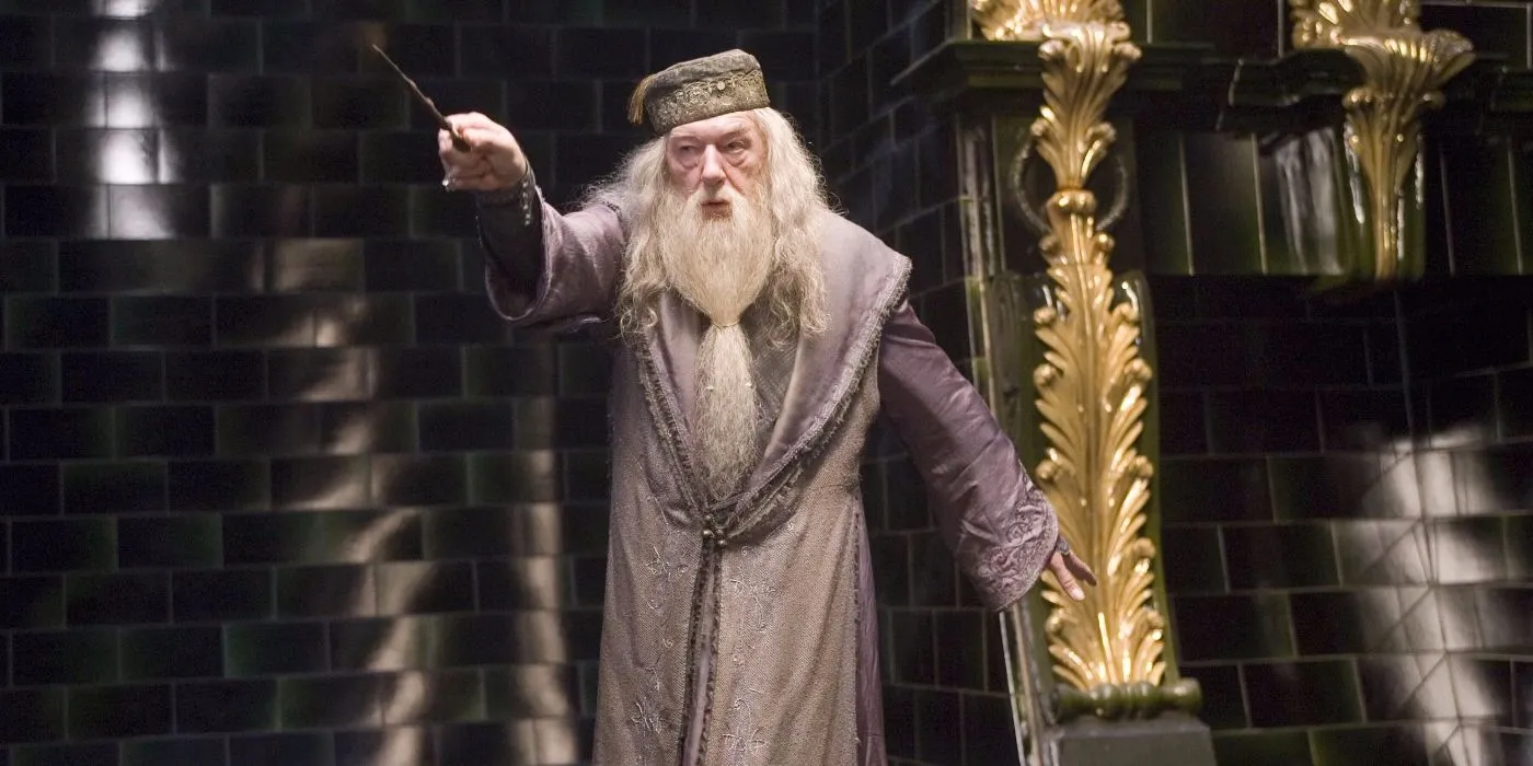 Albus Dumbledore brandissant la baguette de sureau