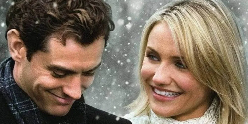 Cameron Diaz as Amanda and Jude Law as Graham taking a walk in the snow in The Holiday.