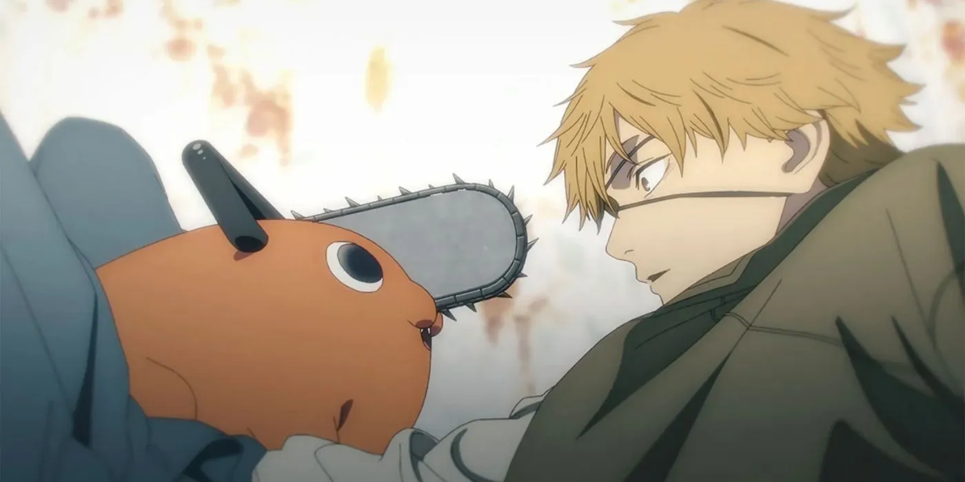 Pochita and Denji in the Chainsaw Man anime.