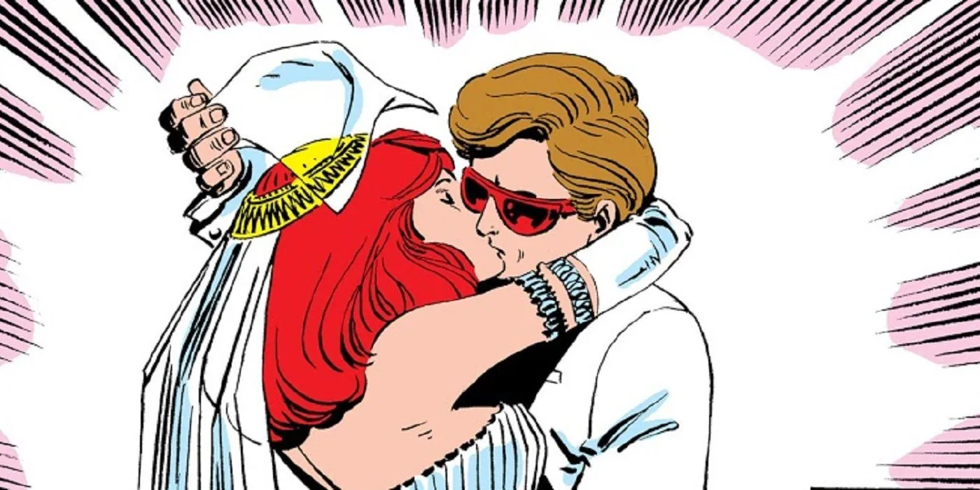 Cyclops y Madelyne Pryor se besan en su boda