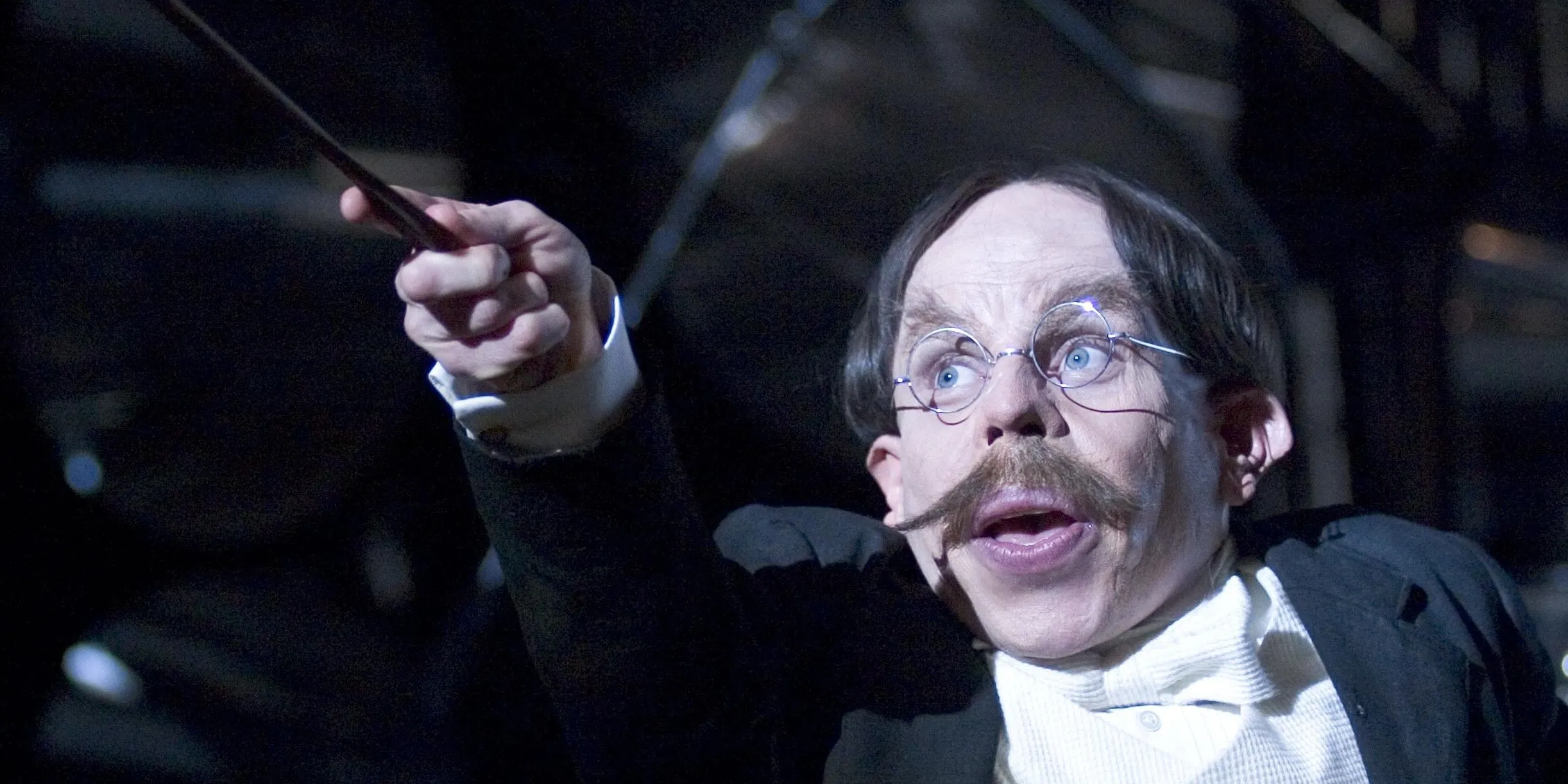 Flitwick casting a spell in Harry Potter.