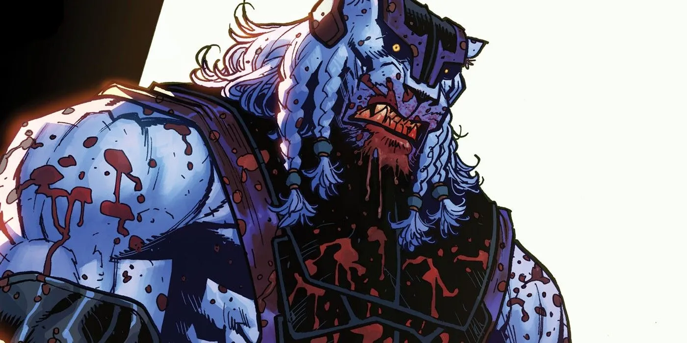 Battle Beast looking aggressive while covered in blood in the Invincible comics