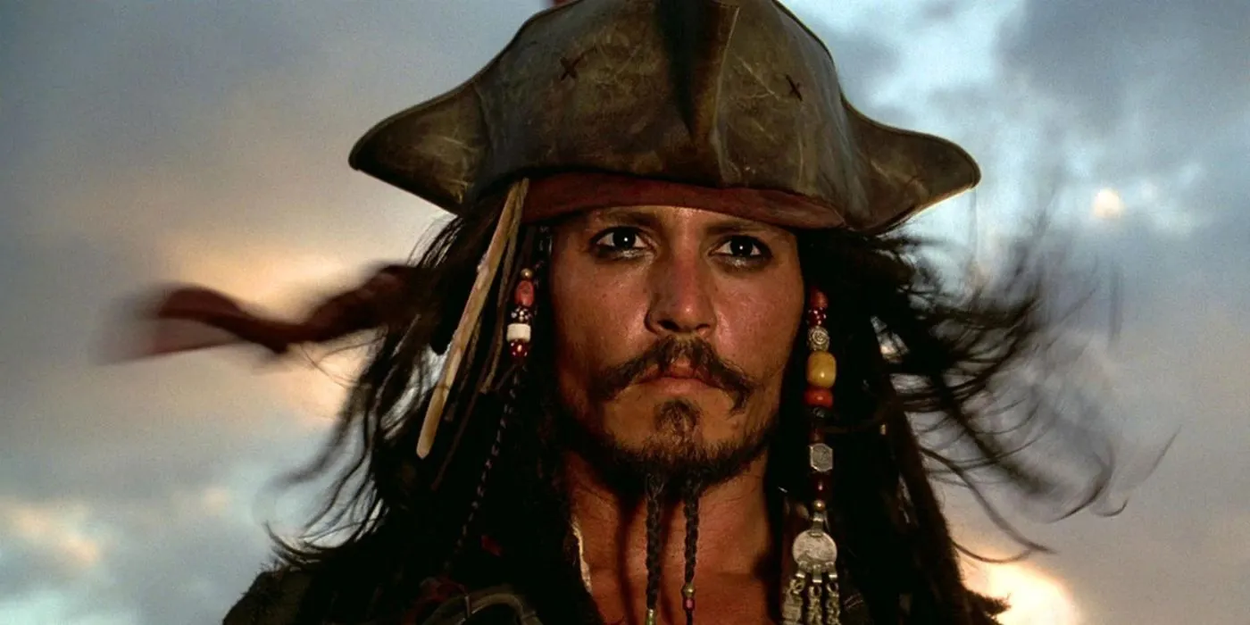 Johnny Depp como el capitán Jack Sparrow en Piratas del Caribe: La maldición de la Perla Negra