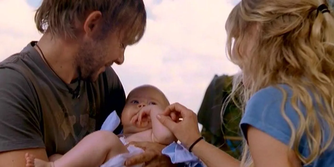 Claire, Charlie et Aaron dans Lost