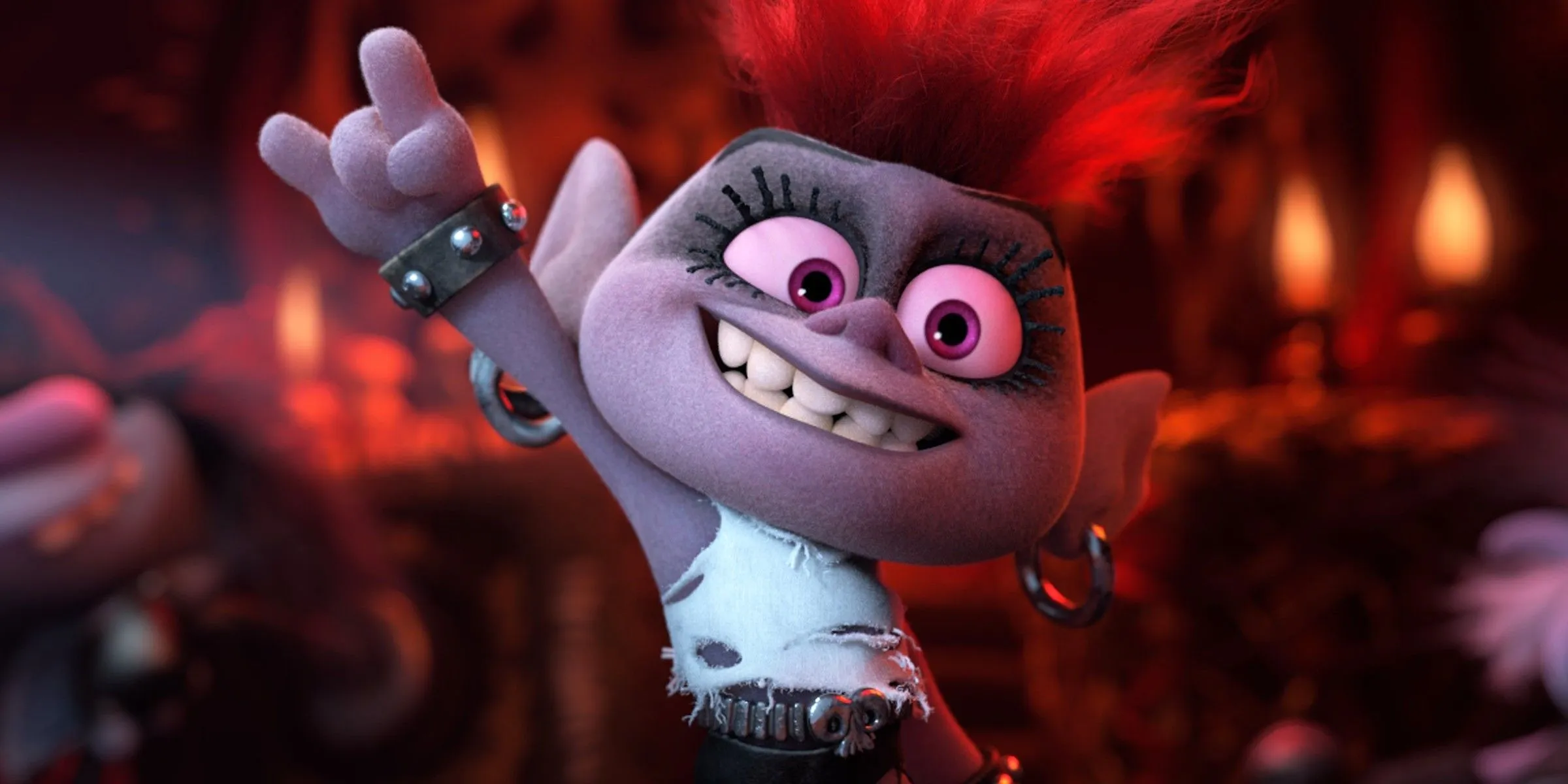 La reine Barb lève les cornes du diable dans Trolls World Tour