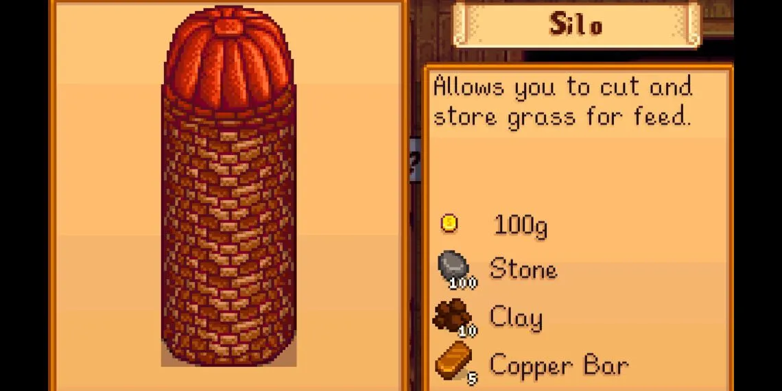 Silo purchase screen in Stardew Valley