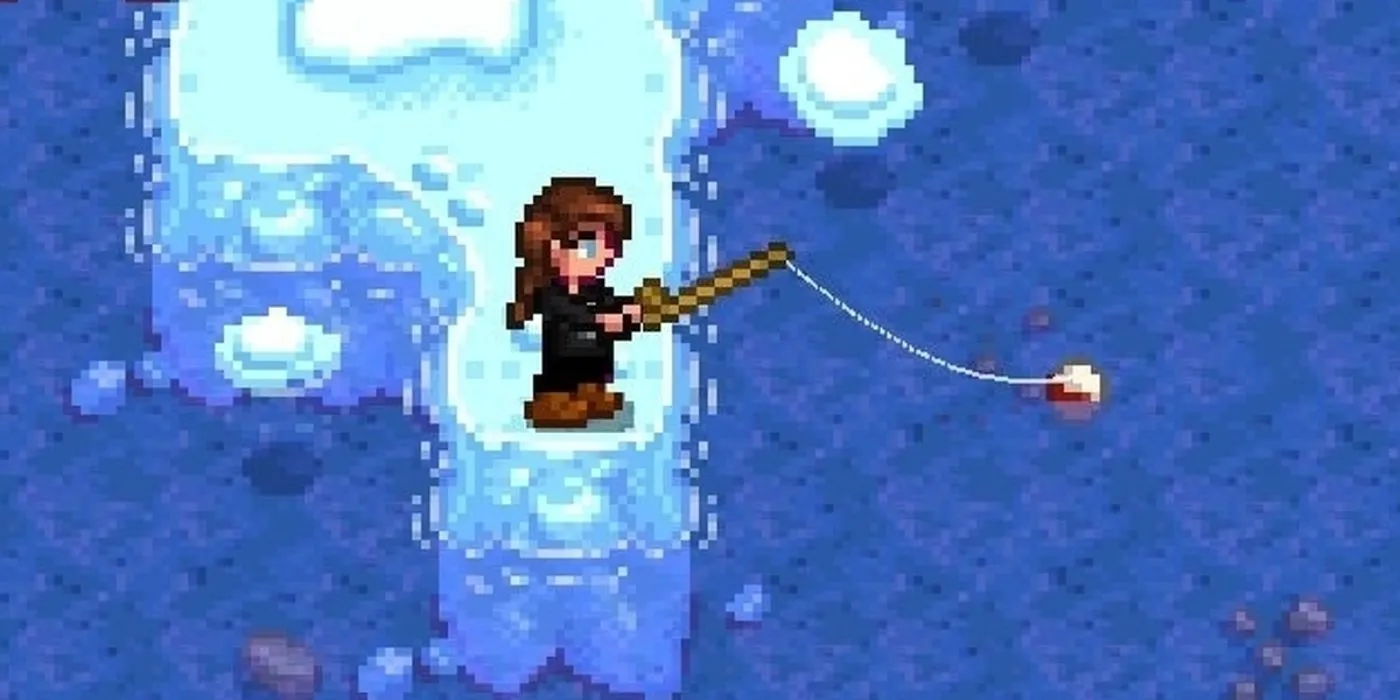 Pesca durante l'inverno nella Stardew Valley