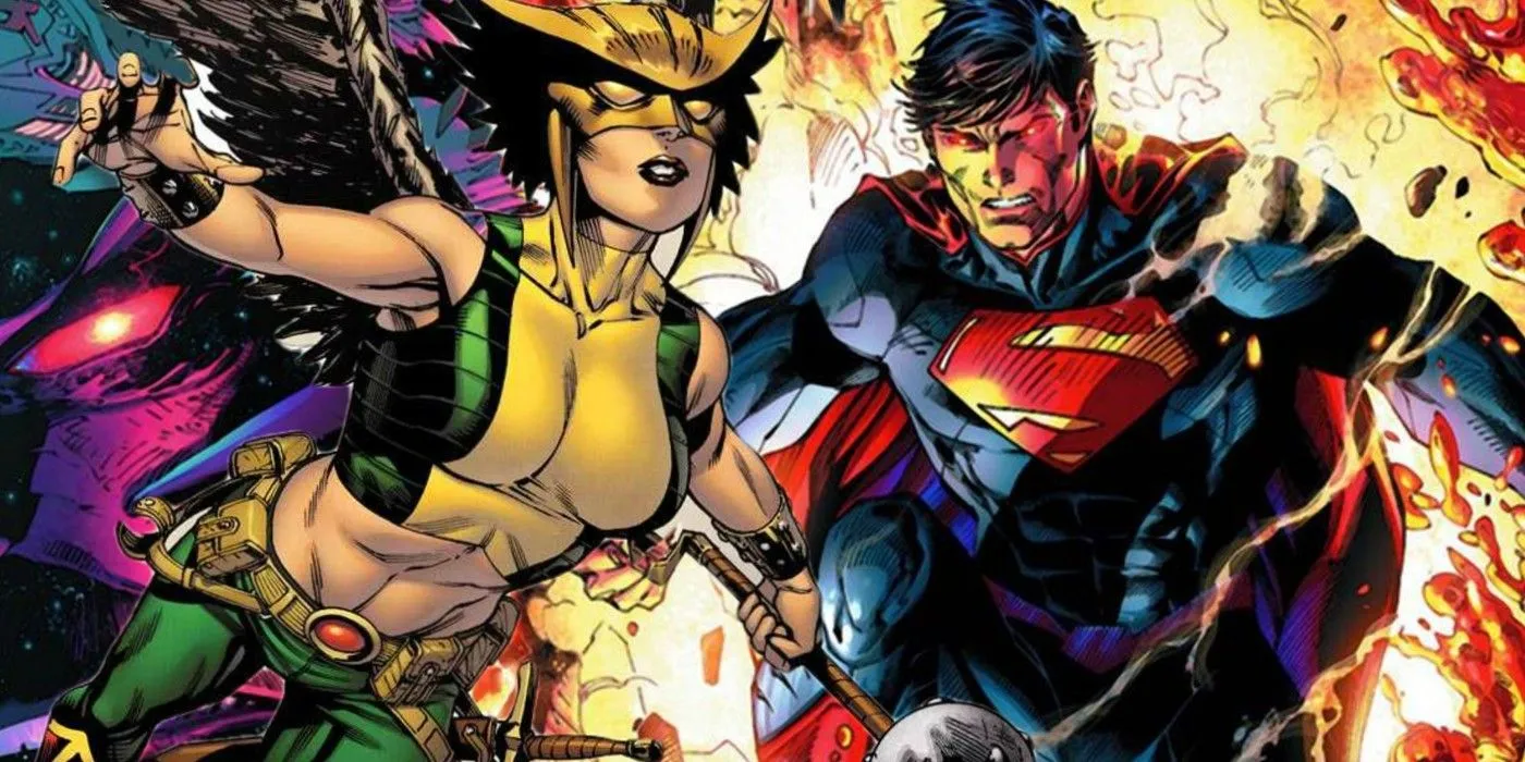 Superman y Hawkgirl uno al lado del otro