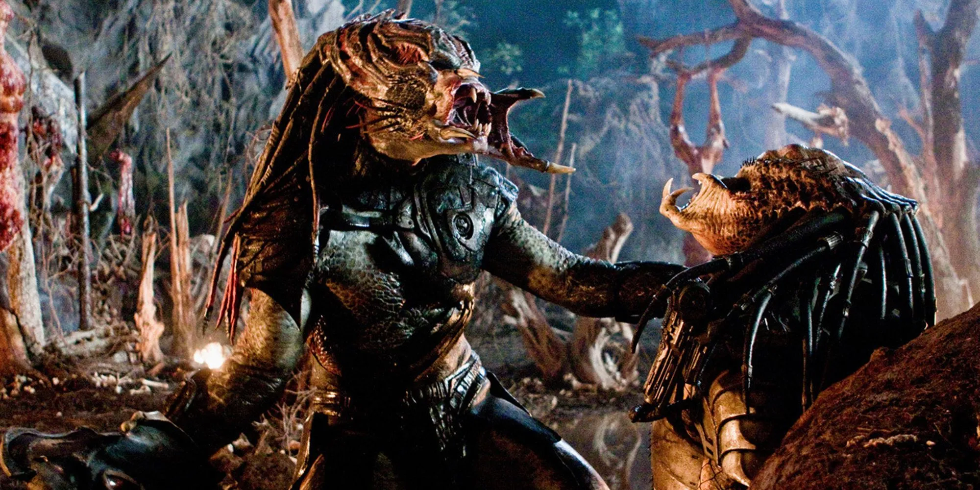 The Berserker and Crucified Predators fighting in Predators (2010)