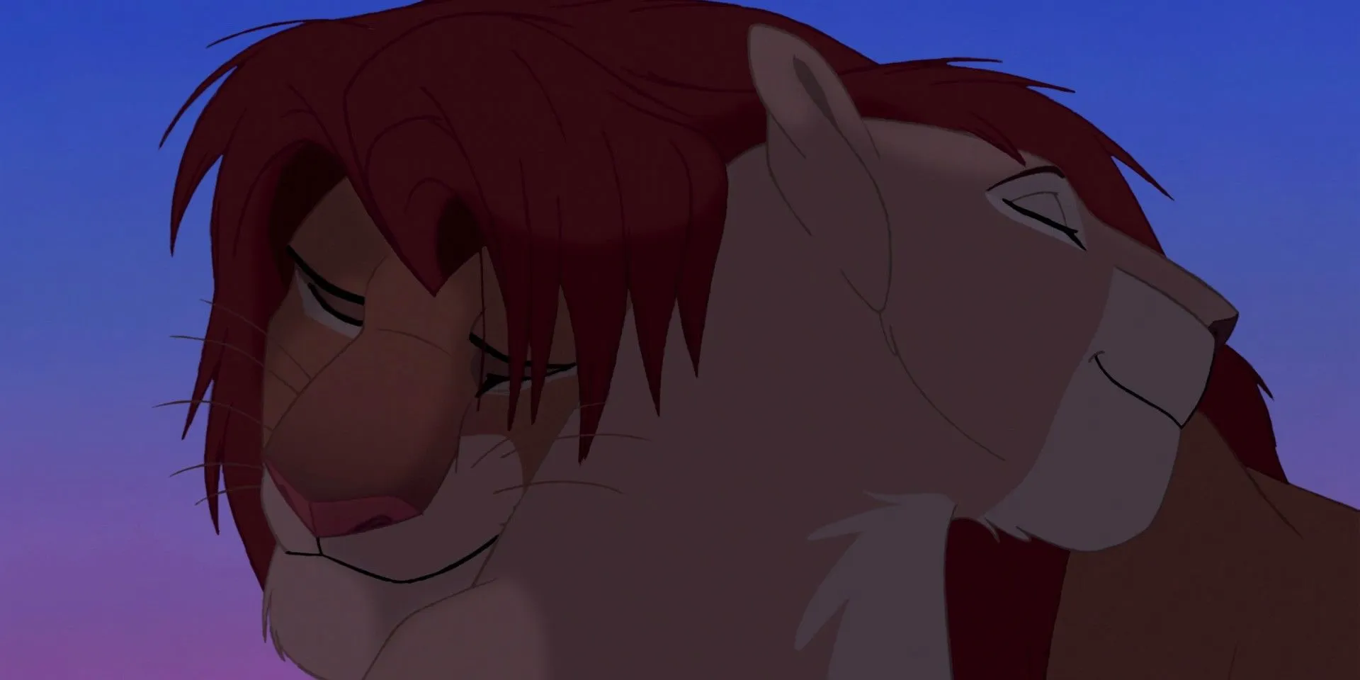 Simba et Nala s'embrassent pendant « Can You Feel the Love Tonight » du Roi Lion