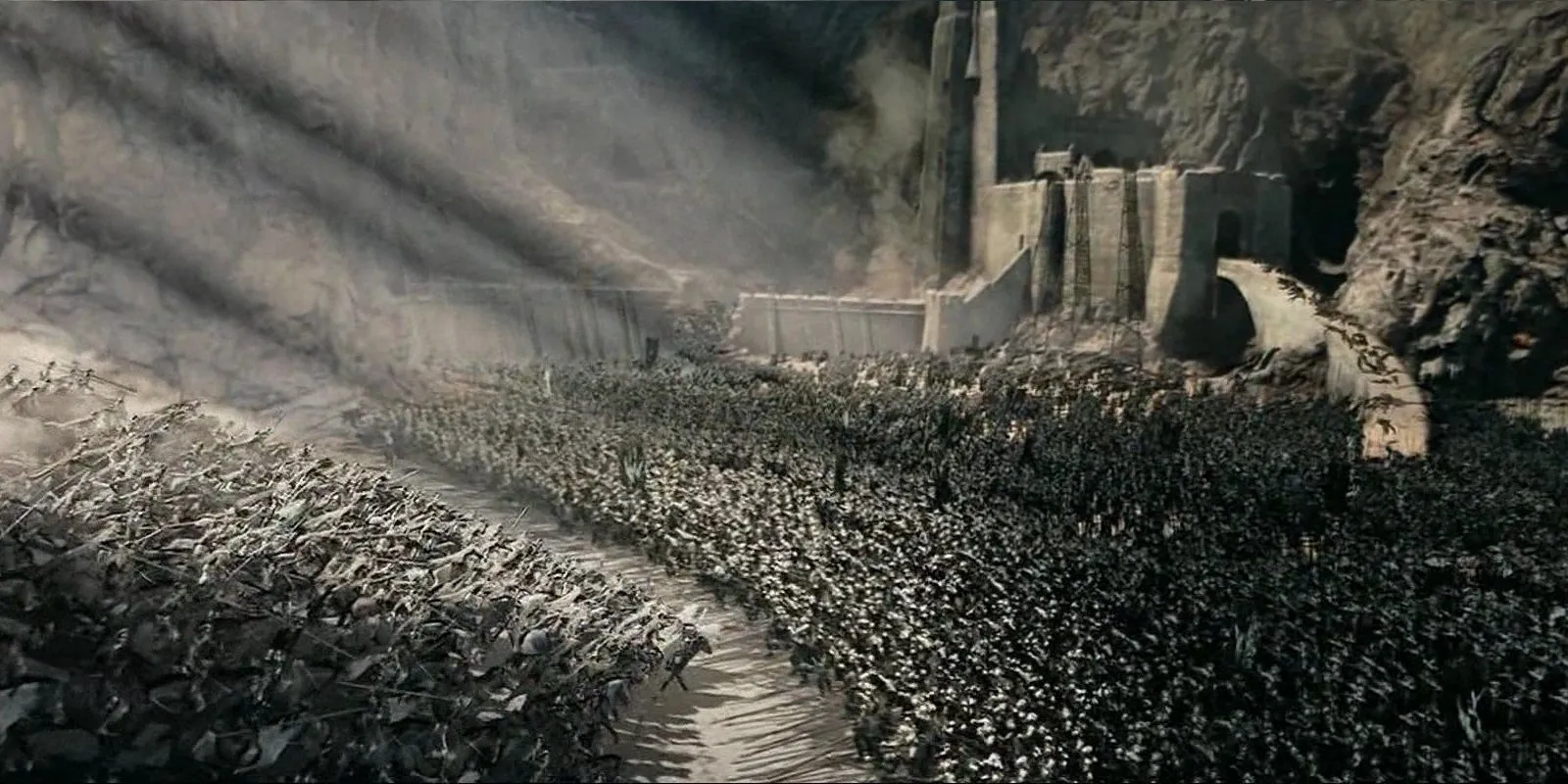 Os Rohirrim avançando para a batalha contra os Uruk-Hai no Abismo de Helm em O Senhor dos Anéis: As Duas Torres.