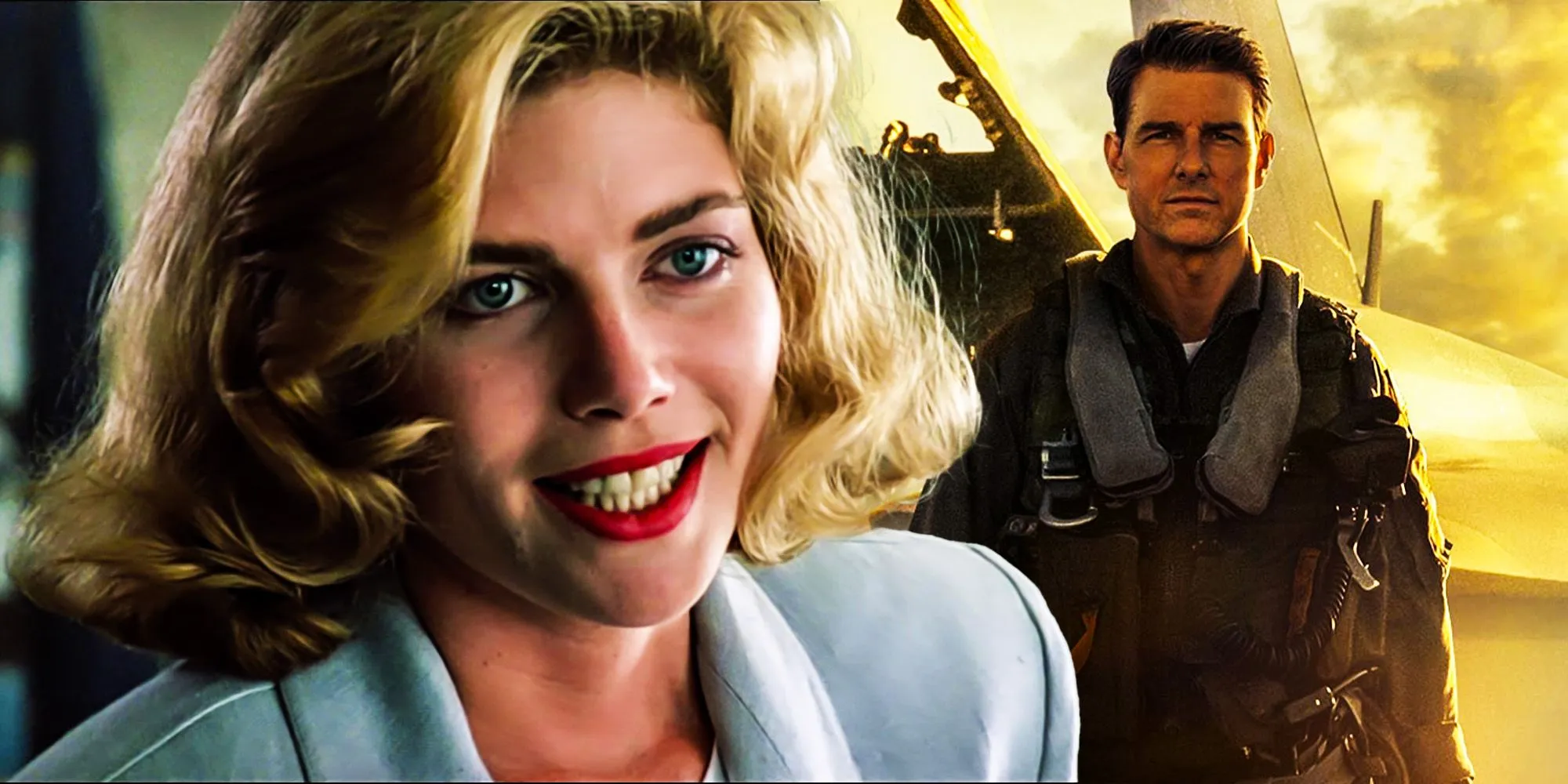 Un'immagine composita di Kelly McGillis in Top Gun e Tom Cruise in Top Gun: Maverick