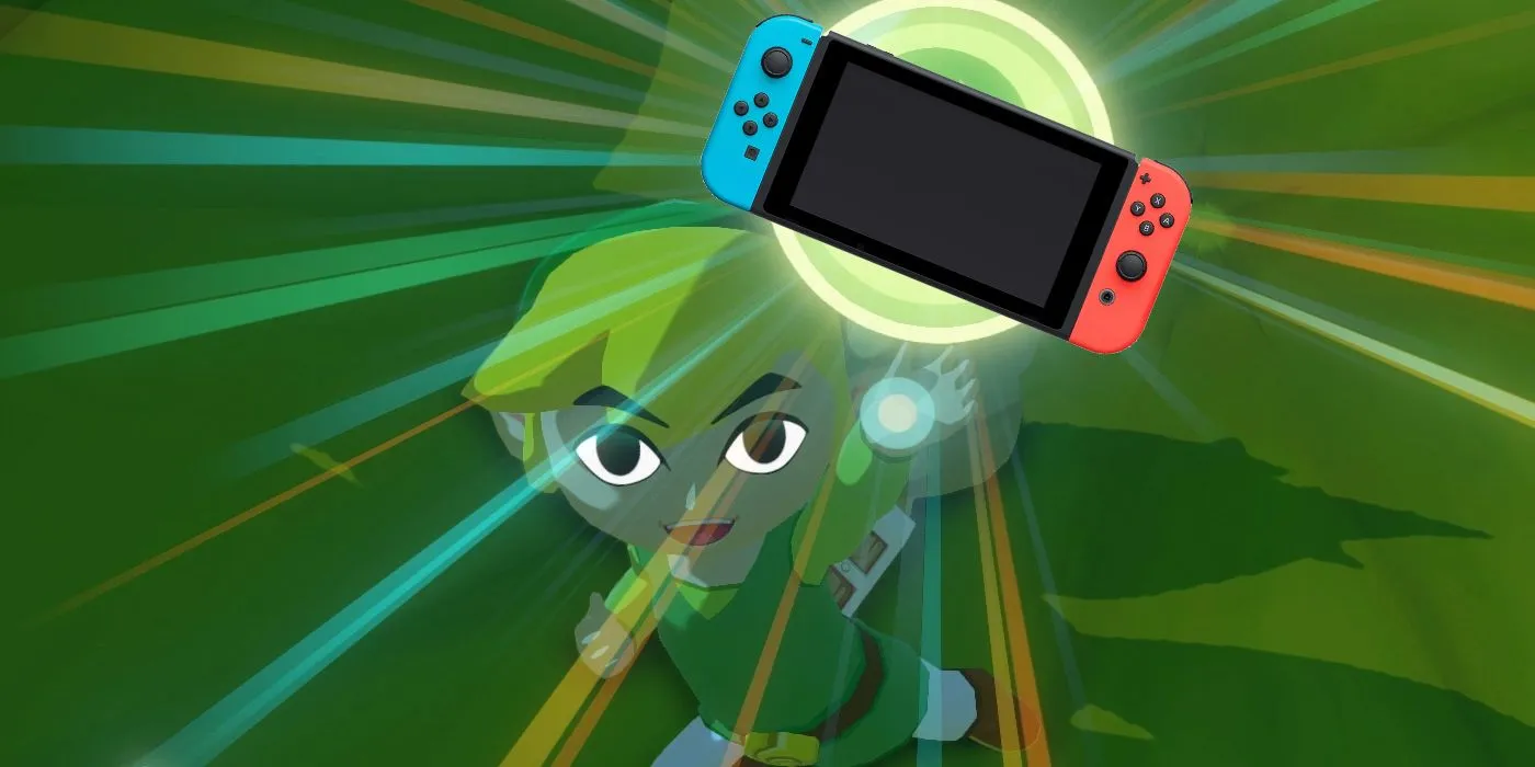 Toon Link z The Legend of Zelda: The Wind Waker prezentuje konsolę Nintendo Switch jako nowy przedmiot do zebrania.