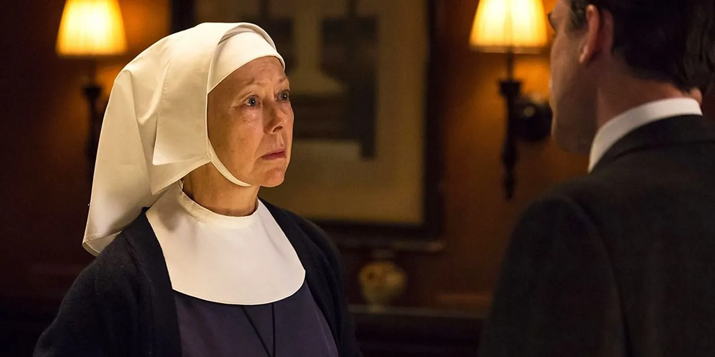 A sad Sister Julienne speaks to Dr. Turner in Call the Midwife