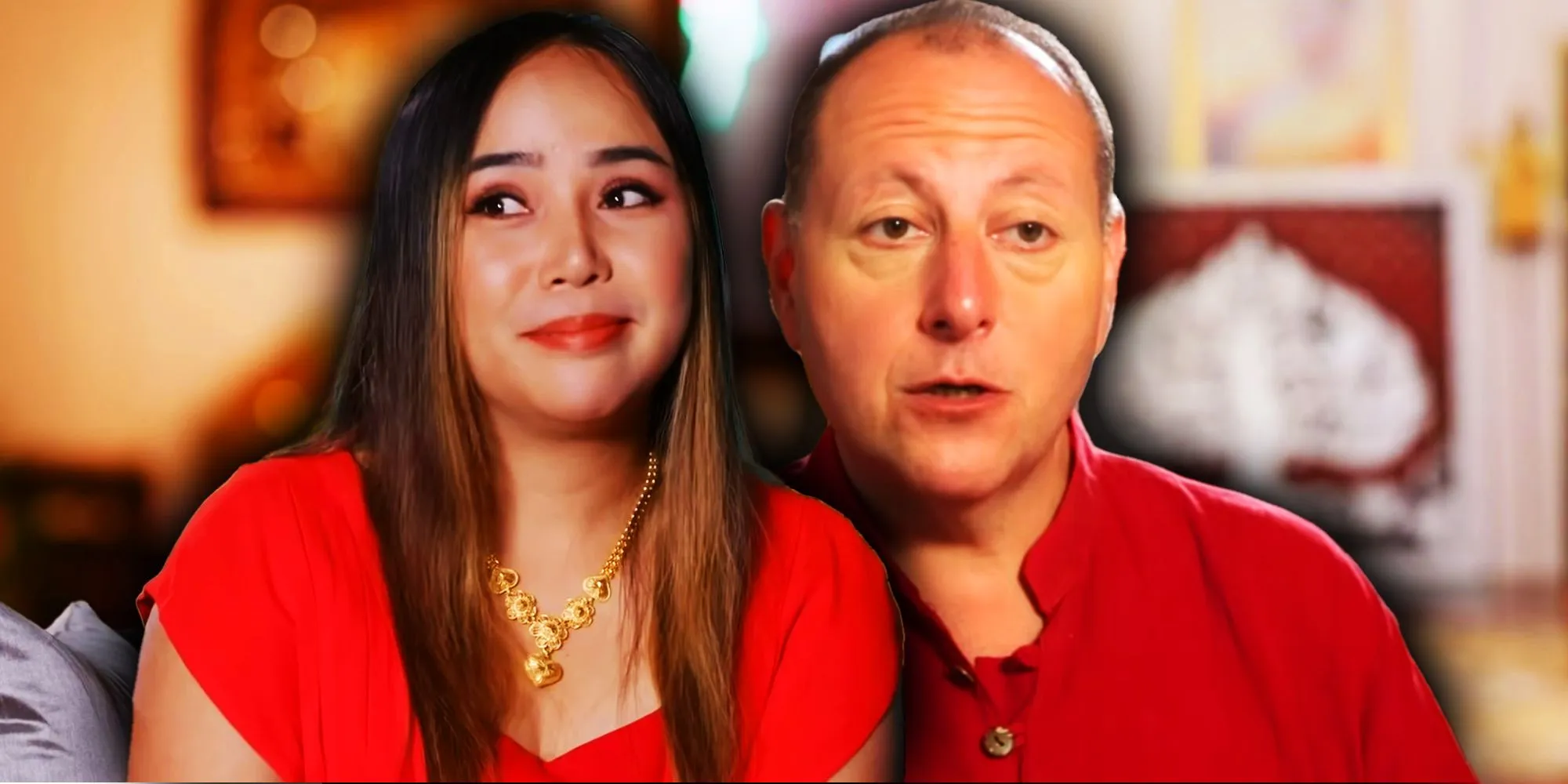 David i Annie z 90 Day Fiance obok siebie na zdjęciu w czerwonych ubraniach