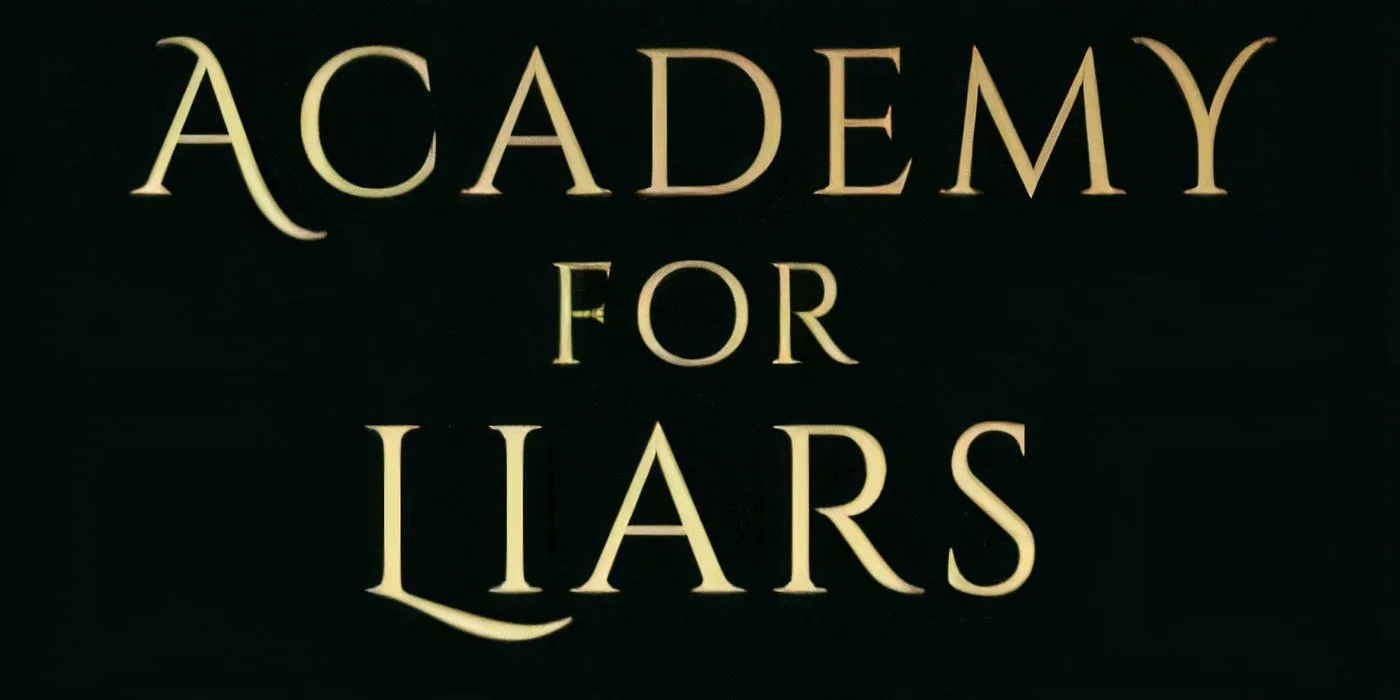 Capa da Academy for Liars com o texto do título em fonte dourada e fundo preto