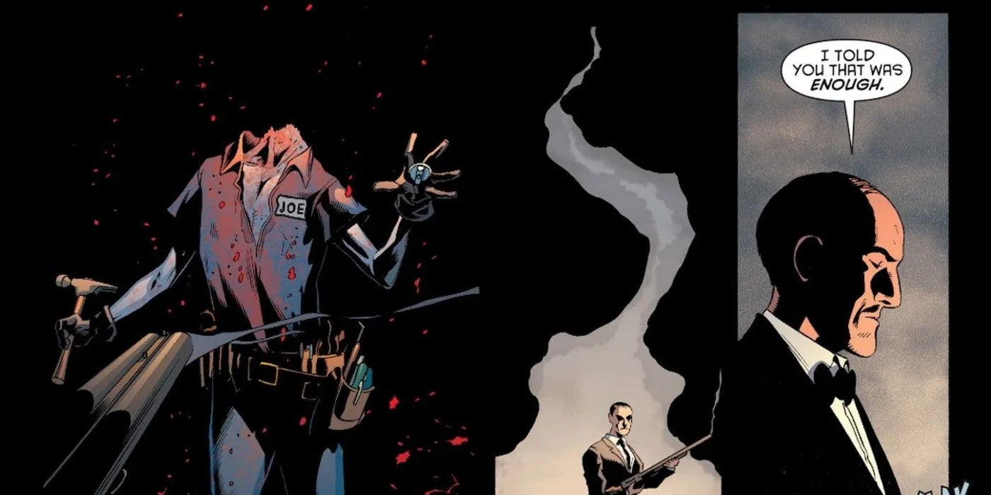 Alfred Pennyworth strzela do Jokera w Batman and Robin #17