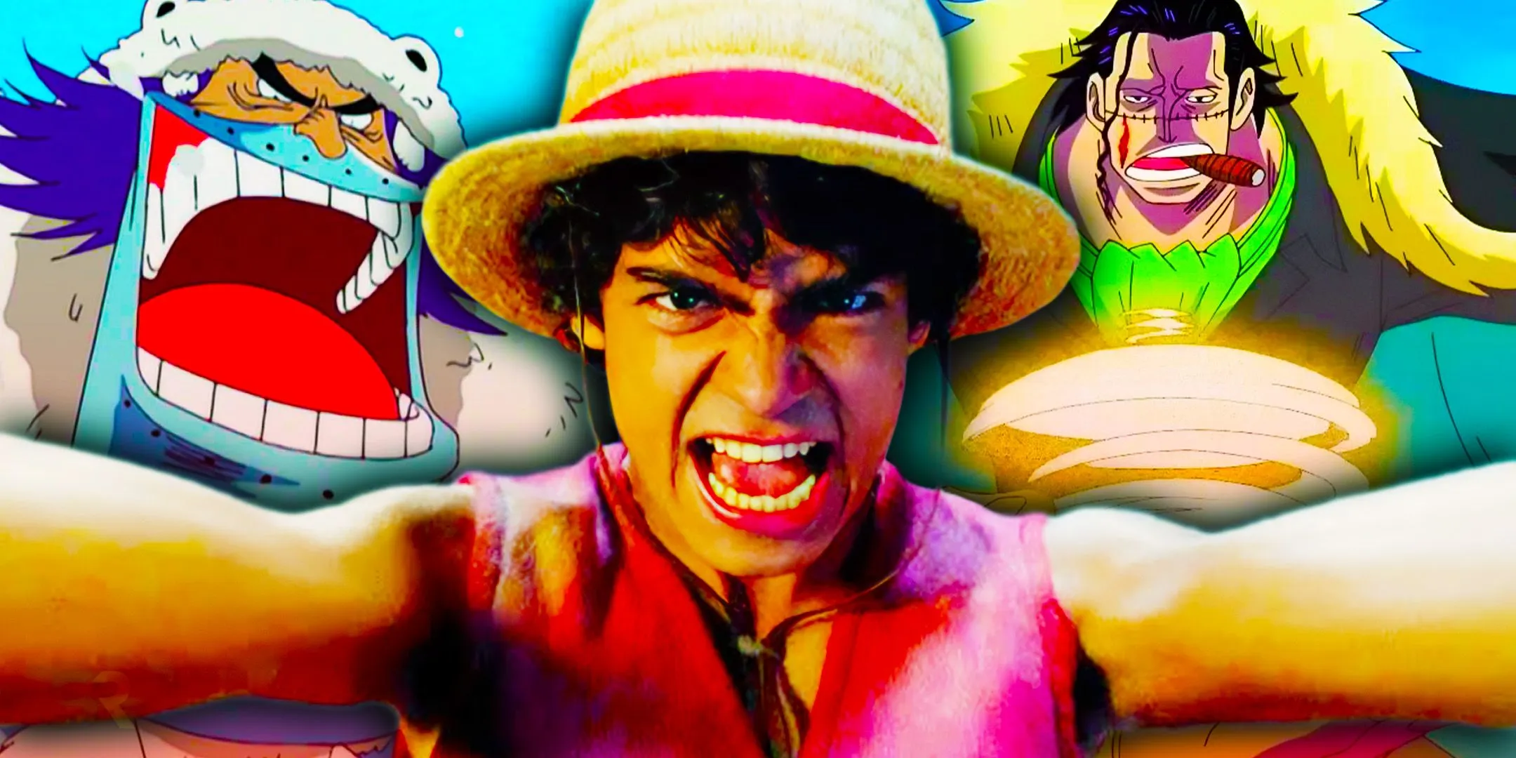 Wapol, Luffy en acción real y Crocodile en One Piece