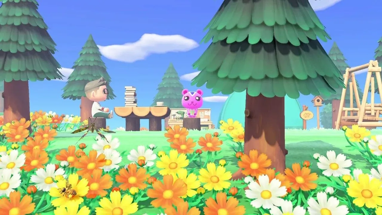 Player and villager at a picnic