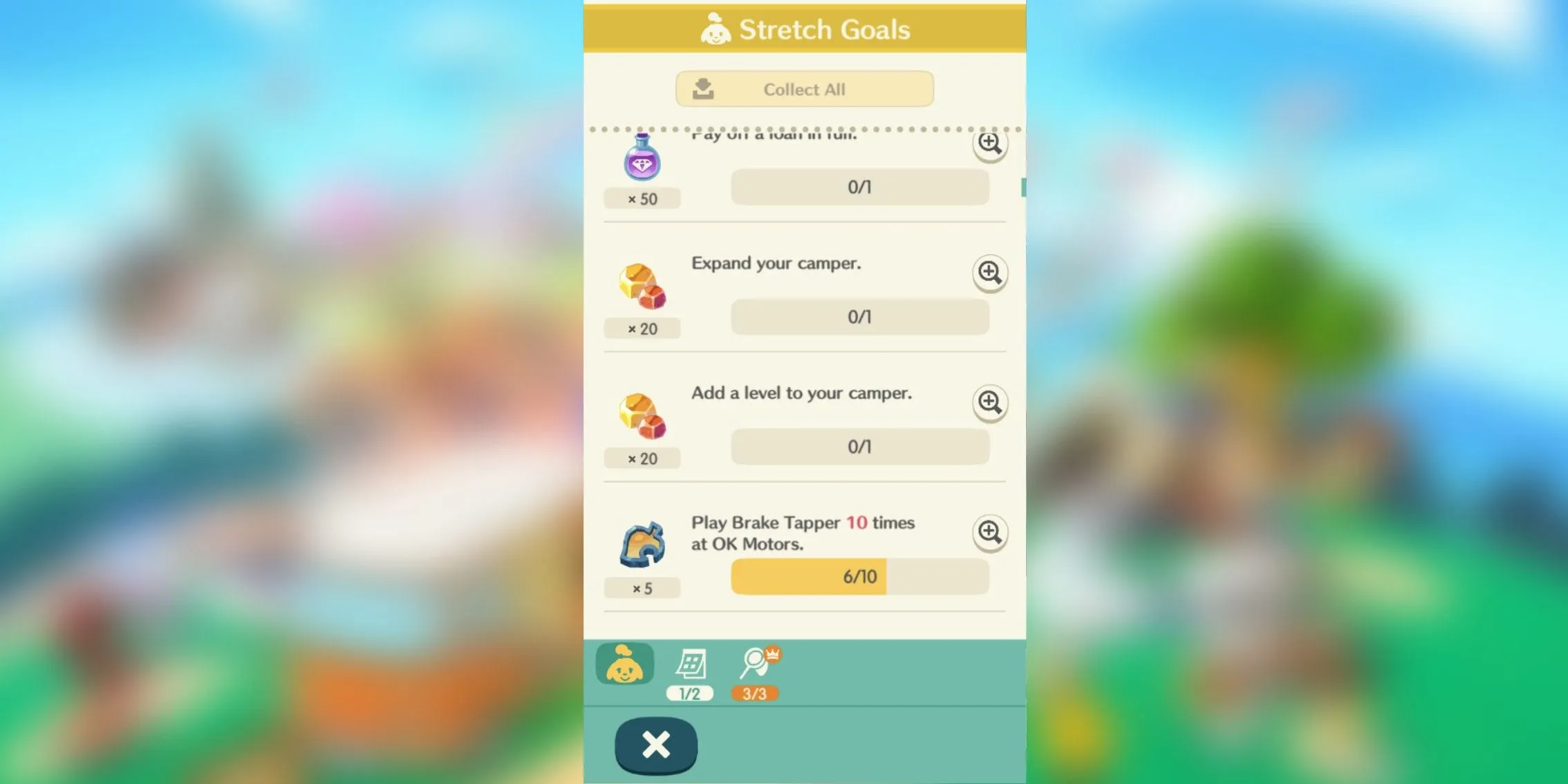 Objectifs d'extension atteints dans Animal Crossing Pocket Camp