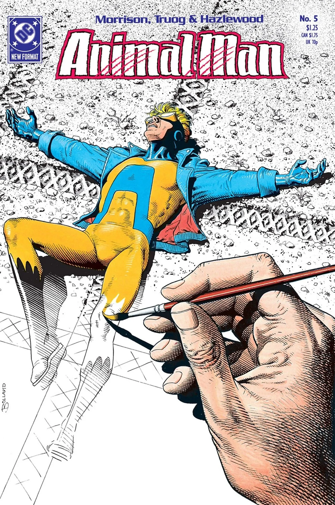 Copertina del fumetto: una mano umana disegna Animal Man.