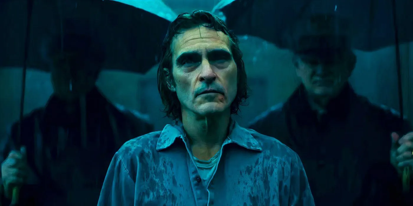 Arthur Fleck in the rain in Joker Folie à Deux