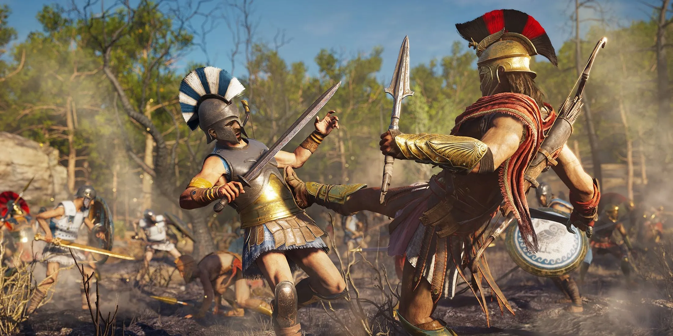 Alexios prende a calci un soldato in Assassin's Creed Odyssey