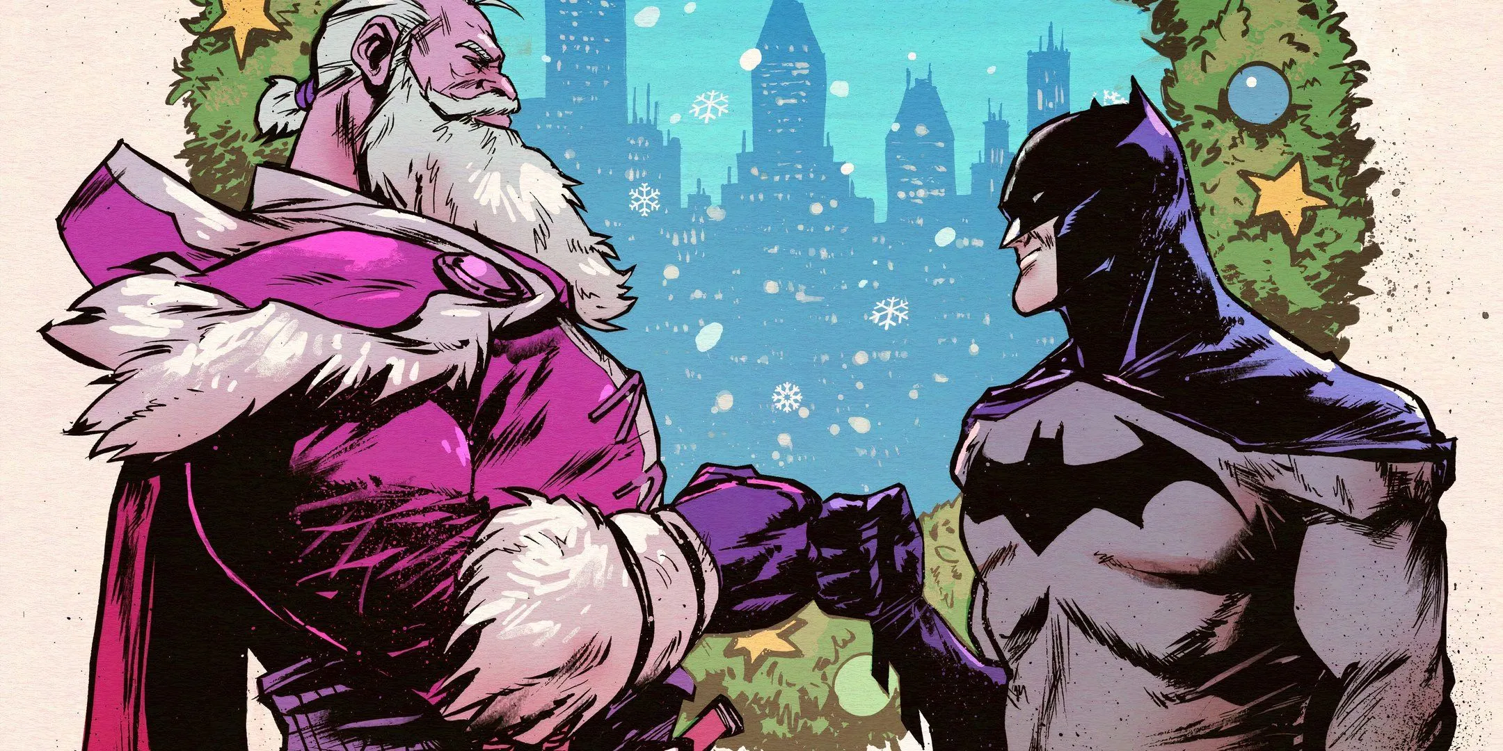 Batman che si scontra con Babbo Natale