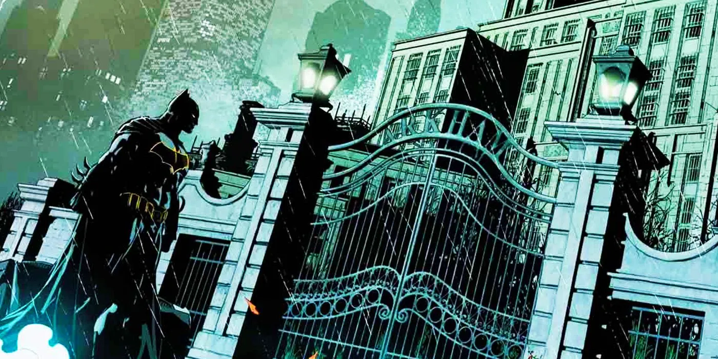 Comic-Kunst: Batman vor Arkham Asylum in DC Comics