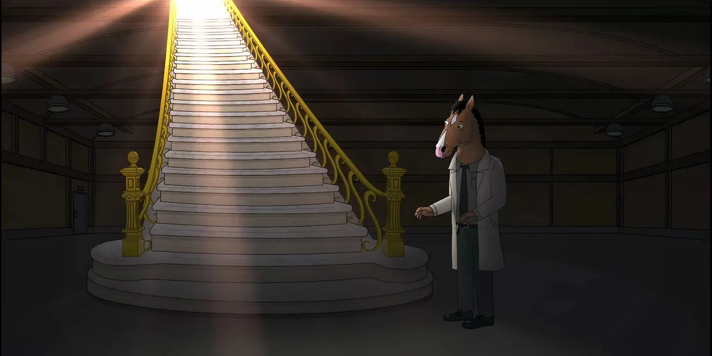 BoJack Horseman debout au bas d'un escalier dans The Showstopper