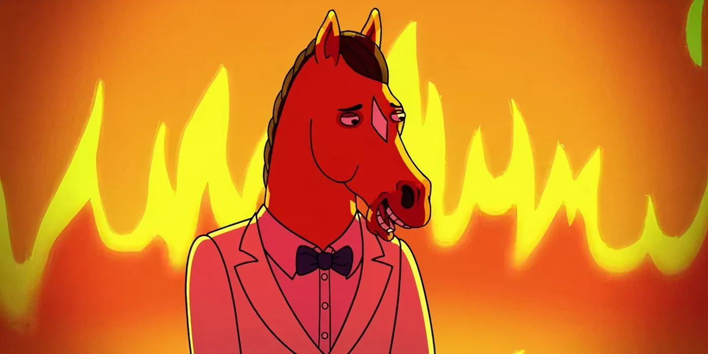 BoJack Horseman avec le feu derrière lui dans Time's Arrow