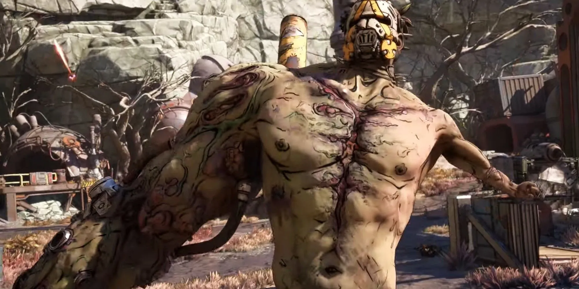 An enemy in Borderlands 4 with a giant left arm and a smaller right arm.