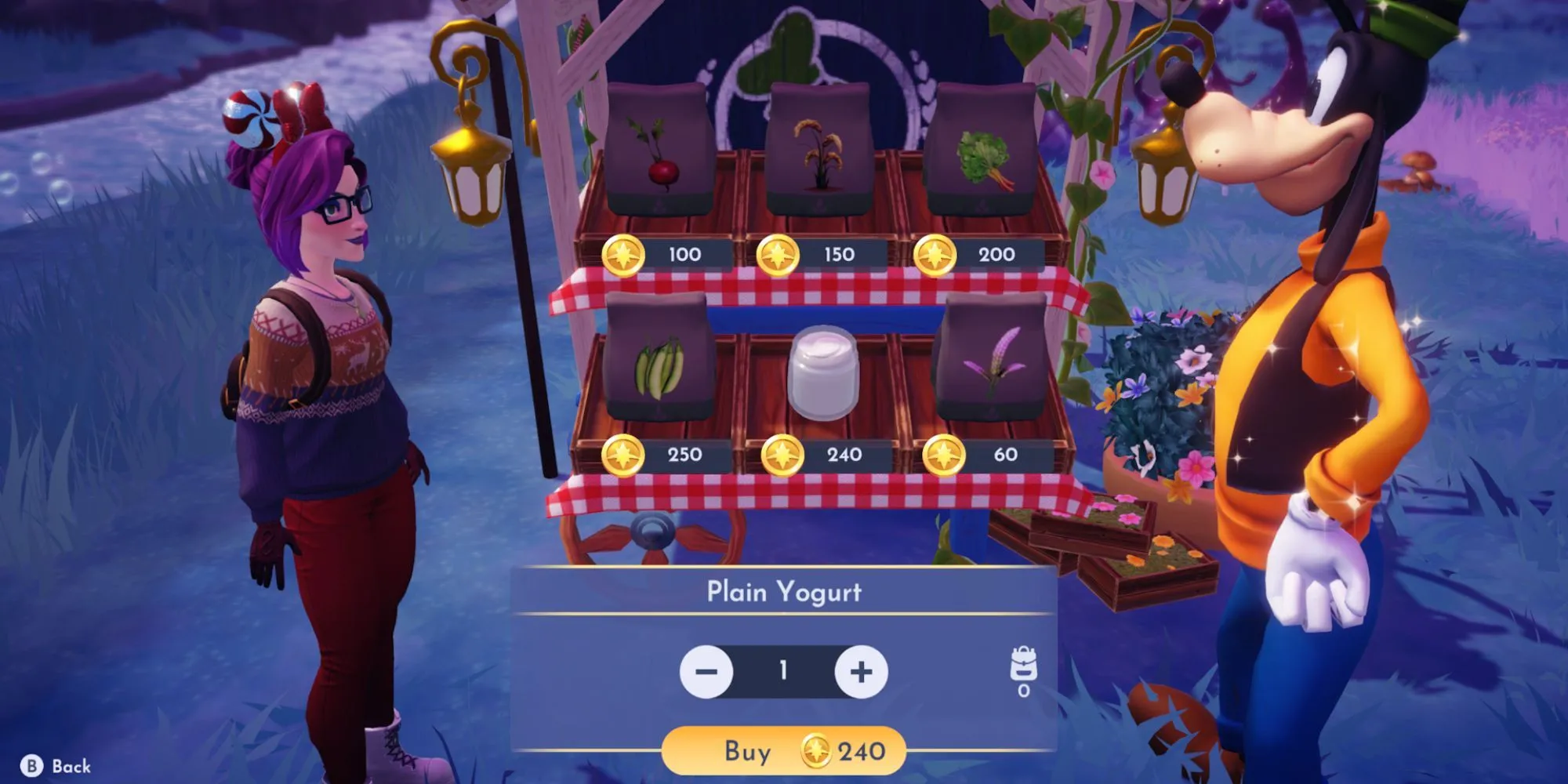 Buying Plain Yogurt from Goofy's Stall in Disney Dreamlight Valley